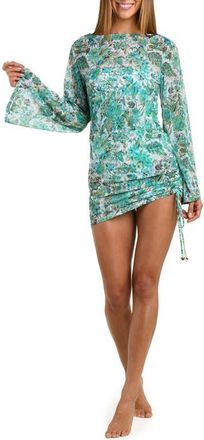 Sunshine 79 Free Spirit Long Sleeve Cover-Up Tunic in Blue/Green Multi at Nordstrom, Size X-Large