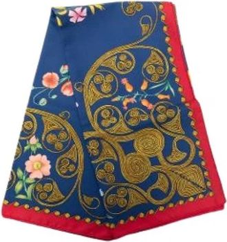 Herm&egrave;s Pre-owned Arabesques Zijden Sjaal - Dames - Vintage Accessoires - Blauw - ONE Size - Vintage