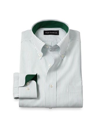 Paul Fredrick Slim Fit Non-iron Cotton Stripe Dress Shirt With Contrast Trim