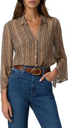 Paige Jasmeet Mixed Print Silk Button-Up Shirt in Brown Multi at Nordstrom, Size X-Small