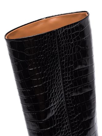 PARIS TEXAS Crocodile-Effect Patent Leather Boot - Black
