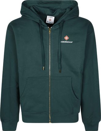 Casablanca Deep Green Organic Cotton Hoodie with Front Zip Closure