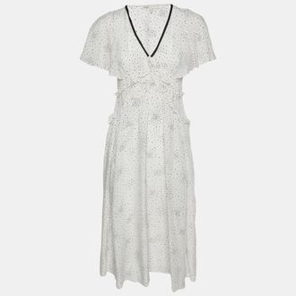 Maje White Star Print Synthetic Racky Ruffled Midi Dress