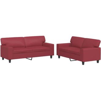 vidaXL Vidaxl - Juego De Sof&aacute;s 2 Piezas Cuero Sint&eacute;tico Rojo Tinto