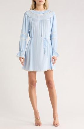 Wayf Lace Trim Long Sleeve Dress in Baby Blue at Nordstrom Rack, Size X-Small
