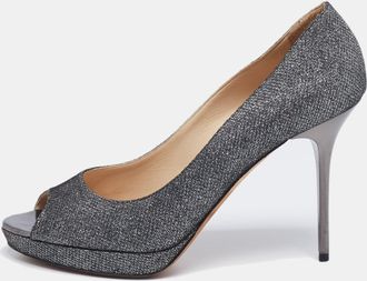 Jimmy Choo London Silver Glitter Dahlia Platform Pumps
