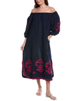 Tommy Bahama St. Lucia Emb Linen-Blend Midi Dress