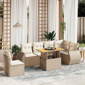 vidaXL Vidaxl - Set Sof&aacute;s De Jard&iacute;n 7 Piezas Y Cojines Rat&aacute;n Sint&eacute;tico Beige