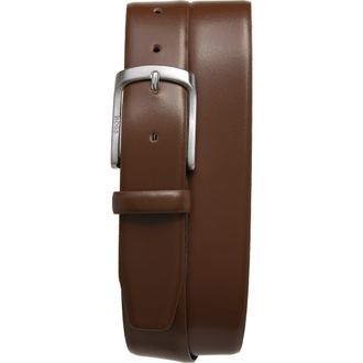 BOSS Udo Leather Belt in Medium Brown at Nordstrom, Size 34