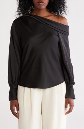 Renee C Asymmetrical Drop Shoulder Satin Top in Black at Nordstrom Rack, Size X-Large