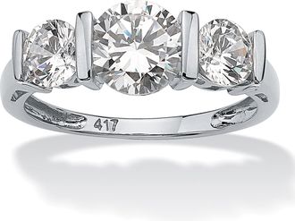 Palm Beach Jewelry 2.50 TCW CZ Solid 10k White Gold 3-Stone Ring