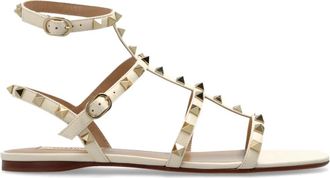 Valentino Garavani Rockstud Flat Calfskin Sandal With Straps - Dames - Sandalen - Beige - 37 1/2 EU - Leer - Schoenen