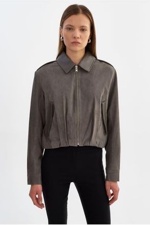 LaMarque Robbie | Suede Bomber Jacket in Steel Grey at Nordstrom, Size Xx-Small