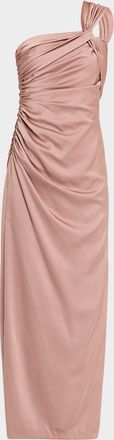 Aidan Mattox Ruched One-Shoulder Column Gown