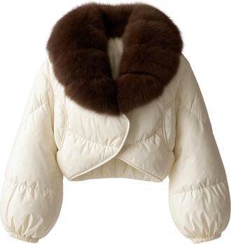 Wanan Luxury Giacca Begghy Bianca con Pelliccia-Donna -Bianco, Marrone