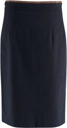 Brunello Cucinelli Navy Midi Skirt with Signature Waistband Detail Size M