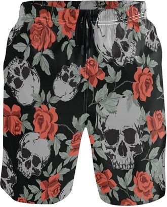 Alaza Beach Shorts, Roae Grunge Human Skulls Mens Trunks Swim Shorts Quick Dry with Pockets for Summer Surfing Boardshorts Gym Outdoor Water Sports, Large