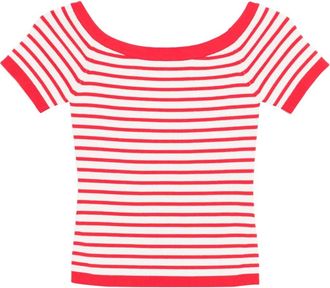 Maje striped boat-neck top - women - Organic Cotton/Recycled Polyamide/Recycled Polyester - 3 - Red