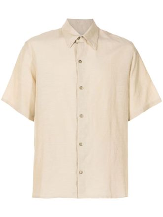 Amir Slama Poseidon-print linen-blend shirt - Neutrals