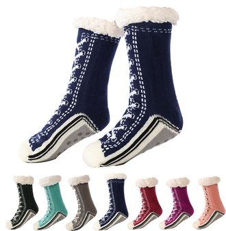 Generic Ultra-thick Cute Slipper Home Socks for Women Non Slip Grippy Warm Cozy Fluffy Home Socks with Silicone Grips Winter Thermal Fuzzy Bed Socks UK One Si