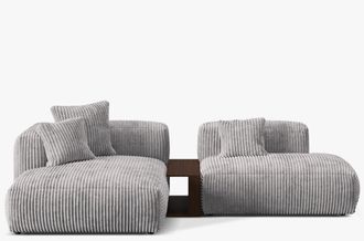 MICADONI Modulares 3-Sitzer Design Ecksofa Martina inkl. Beistelltisch - Cordbezug Hellgrau