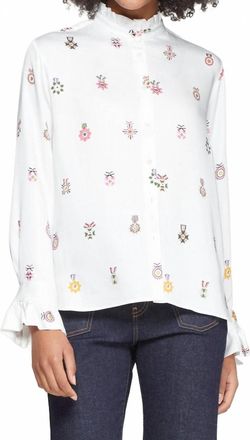 Vilagallo Embellished Long Sleeve Blouse In White