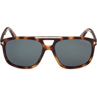 Tom Ford Brianna 58mm Gradient Navigator Sunglasses in Shiny Classic Havana Shiny Rose Gold /t/Logo /Dark Teal Lens at Nordstrom