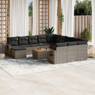 vidaXL Set Sof&aacute;s De Jard&iacute;n Con Cojines 13 Piezas Rat&aacute;n Sint&eacute;tico Gris Vidaxl