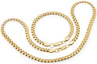 Steeltime Mens 18K Gold Plated Stainless Steel Box Chain Necklace & Bracelet Set at Nordstrom Rack