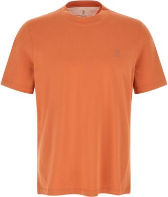 Brunello Cucinelli Orange Logo Crew Neck T-Shirt