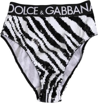 Dolce & Gabbana Gestreepte hoge taille slip ondergoed - Dames - Onderbroek - Wit - S - Leer - Ondergoed
