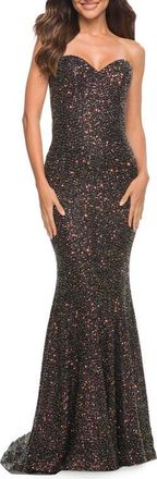 La Femme Strapless Sequin Gown in Black at Nordstrom, Size 10