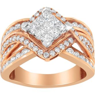 House of Brilliance Two-Tone 10KT Gold 1 1/2 cttw Diamond Bypass Cocktail Ring in White at Nordstrom, Size 7