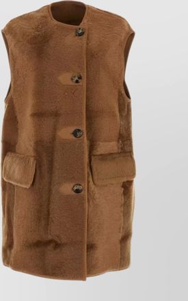 Max Mara shearling sleeveless coat with faux fur texture