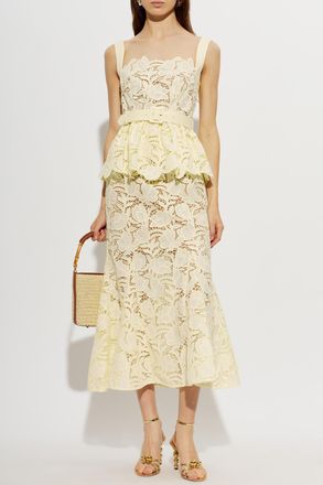 Self Portrait Lace Dress With Belt, Womens, Yellow