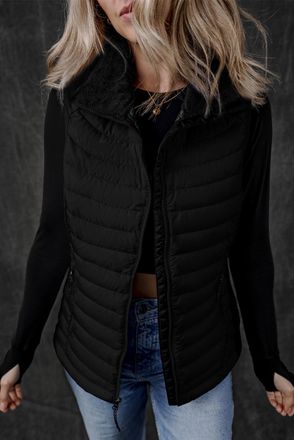 Azura Exchange Womens Quilted High Neck Zip Vest - Black - Size X-Large