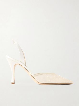 Danielle Frankel D&eacute;collet&eacute; Slingback In Mesh Decorato Con Finiture In Raso Archer - Avorio