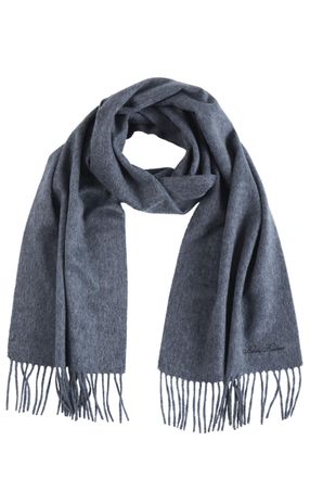 Brooks Brothers Wool and Cashmere Woven Solid Scarf with Twisted Fringe - Mens Luxury Winter Scarf, 66-inches x 12-inches, Charcoal, One Size