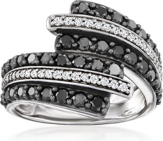Ross-Simons Black and White Diamond Bypass Ring in Sterling Silver