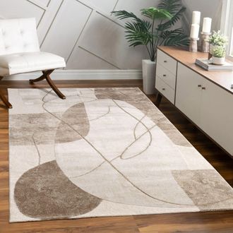 Paco Home Paco Home - Alfombra Salon De Habitacion Pelo Corto Motivo Floral Arco&iacute;ris Geometrico 80x300 Cm, Beige