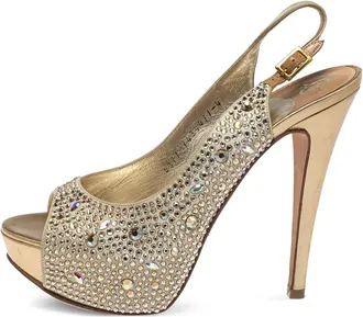 Gina Sandali con plateau e cristalli Pre-owned 125mm - Oro