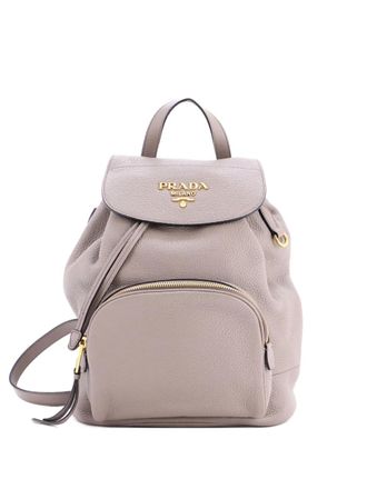 Prada Front Pocket Drawstring Vitello Daino Medium backpack - Neutrals