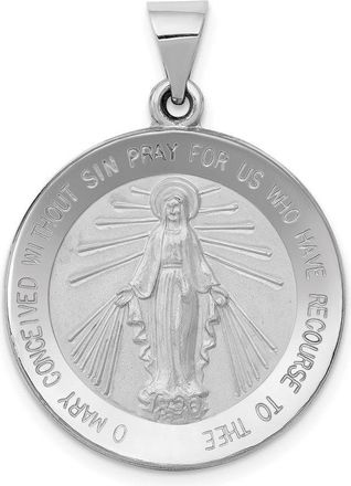 Diamond2Deal 14k White Gold Polished Satin Miraculous Medal Hollow Pendant