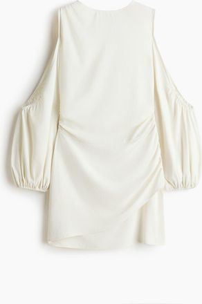 H&M Balloon-sleeved Cold Shoulder Dress in White at Nordstrom, Size Xx-Small