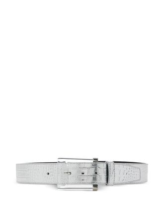 Brandon Maxwell crocodile-effect buckle belt - women - Lambskin - S - Silver
