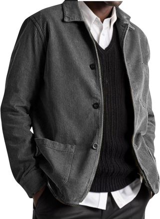 Generic Mens Bomber Jackets Corduroy Coat Lightweight Autumn Casual Track Jackets with Pockets Button Up Solid Color Long Sleeve Lightweight Sweatshirt UK Sal