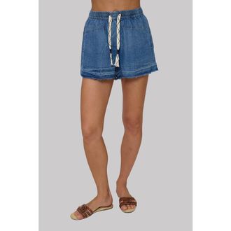 Central Park West Celine Mid Rise Drawstring Shorts in Blue at Nordstrom, Size X-Small