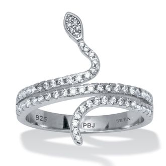 Palm Beach Jewelry 0.40 TCW Cubic Zirconia Sterling Silver Snake Ring