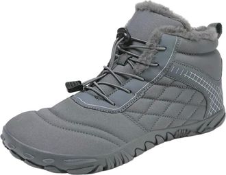 Generic YUJIEBB Minimalist Waterproof Mens Womens Winter Barefoot Hiking Boots, Slip On Warm Zero Drop Snow Boot, Wide Toe Box Ankle Grey