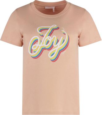 See By Chlo&eacute; Katoenen T-shirt met Ribgekraagd - Dames - T-shirts - Roze - XS - Katoen - Tops